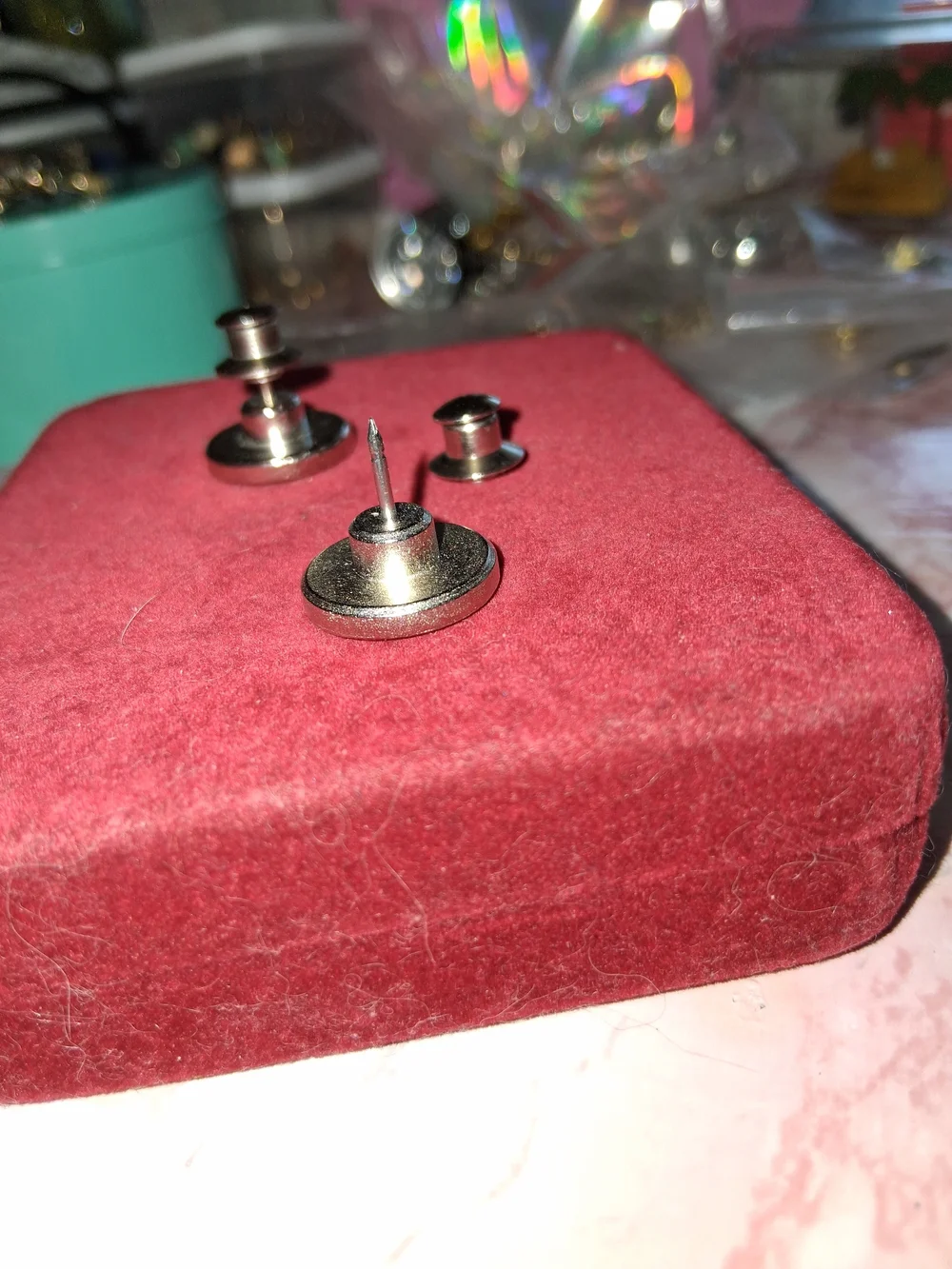 Vintage Silver Tone Men's Magnetic Cufflink-Style Lapel Studs -